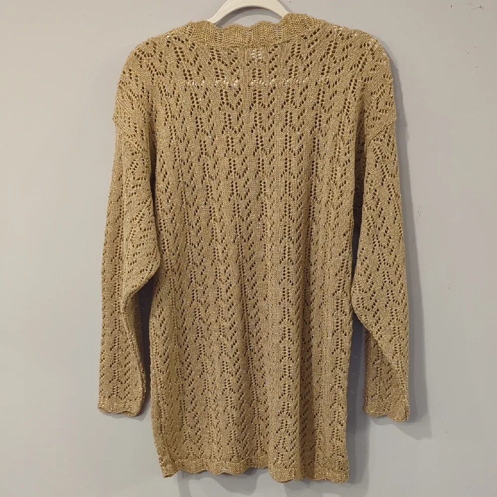 Vintage Knit Sweater Tunic Long Gold Tan Metallic size‎ Large